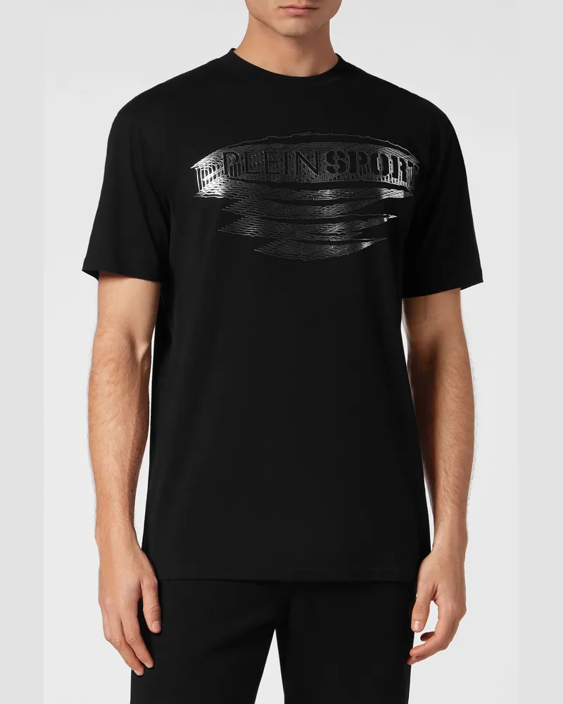 Philipp Plein Baumwoll-T-Shirt mit Rundhalsausschnitt und Ton-in-Ton-Logoprint Schwarz