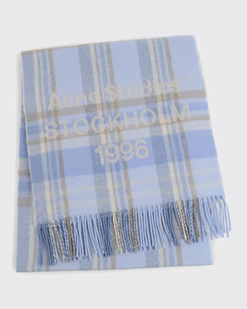 Acne Studios karierter Wollschal mit Jacquard-Logo und Fransensaum Wasser