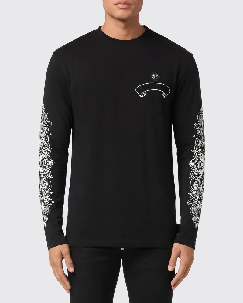 Philipp Plein Bedrucktes Baumwoll-T-Shirt Schwarz
