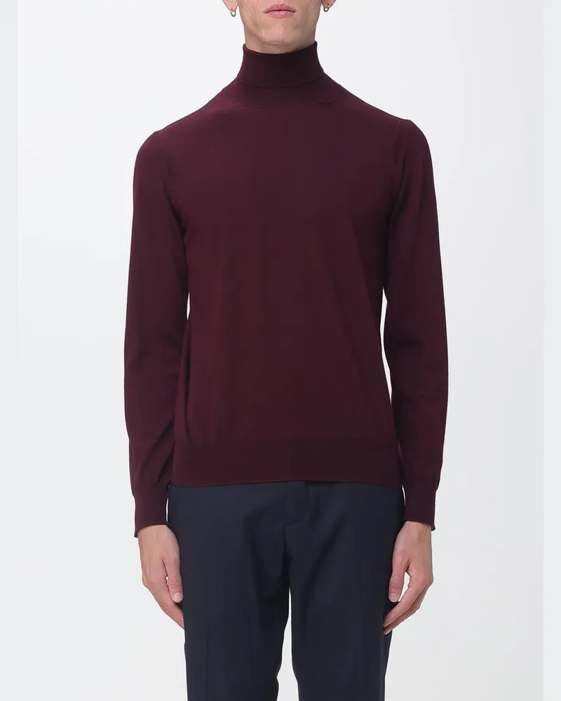 Paolo Pecora Milano Langarm-Rollkragenpullover aus reiner Wolle mit Rippbündchen Burgunderrot