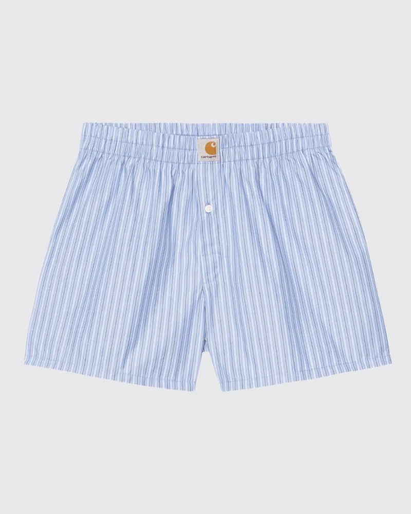 Carhartt WIP Gestreifte Boxershorts von aus reiner Baumwolle mit Logo-Bund Hellblau