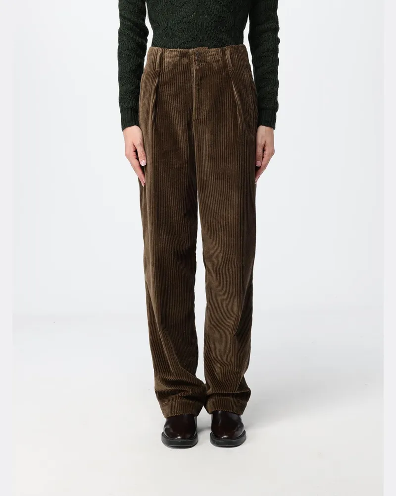 Etro Gerade geschnittene Cordhose von aus Woll-Seiden-Mischung mit hohem Bund Braun