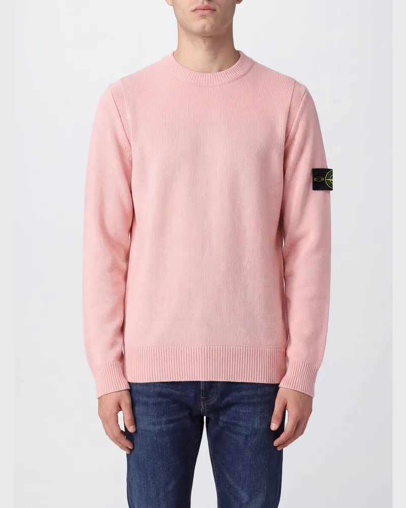 Stone Island Rundhalspullover aus Schurwolle mit Compass-Logo-Patch Pink