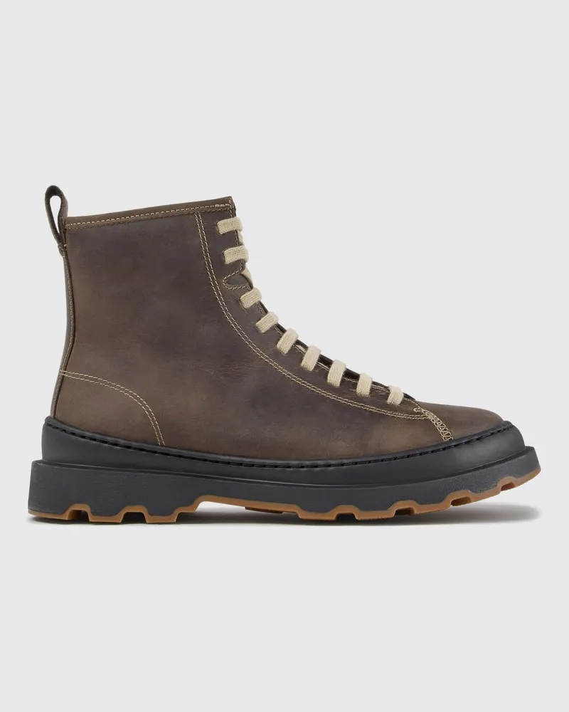 Camper Brutus+ Schnür-Combat-Boots aus Nubukleder in Distressed-Optik Beige