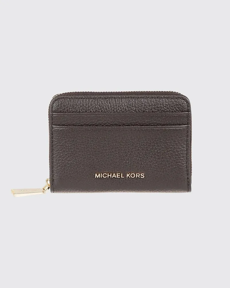 Michael Kors Jet Set Continental Reißverschluss-Portemonnaie aus genarbtem Leder Braun
