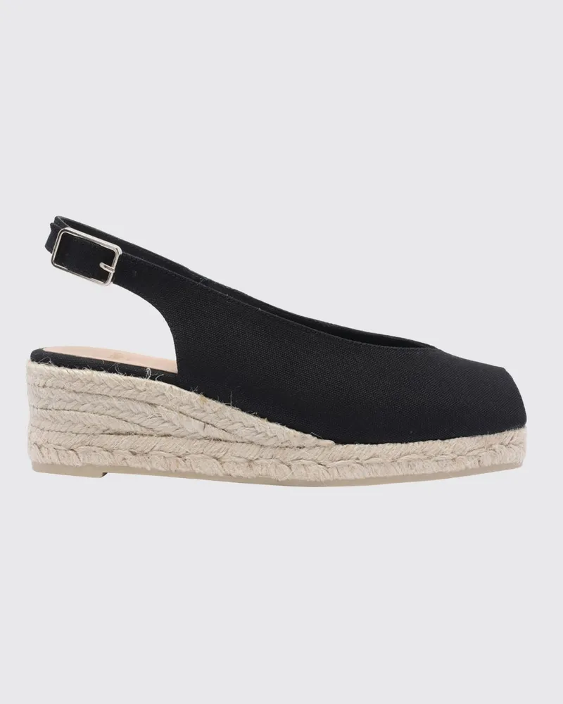 Castañer Dosalia Canvas-Sandalen mit mittlerem Keilabsatz, offener Zehenpartie und Knöchelriemen Schwarz