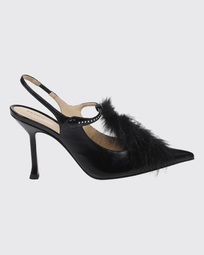 Fendi Noir Slingback-Pumps aus Kalbsleder mit Nieten und Stiletto-Absatz Schwarz