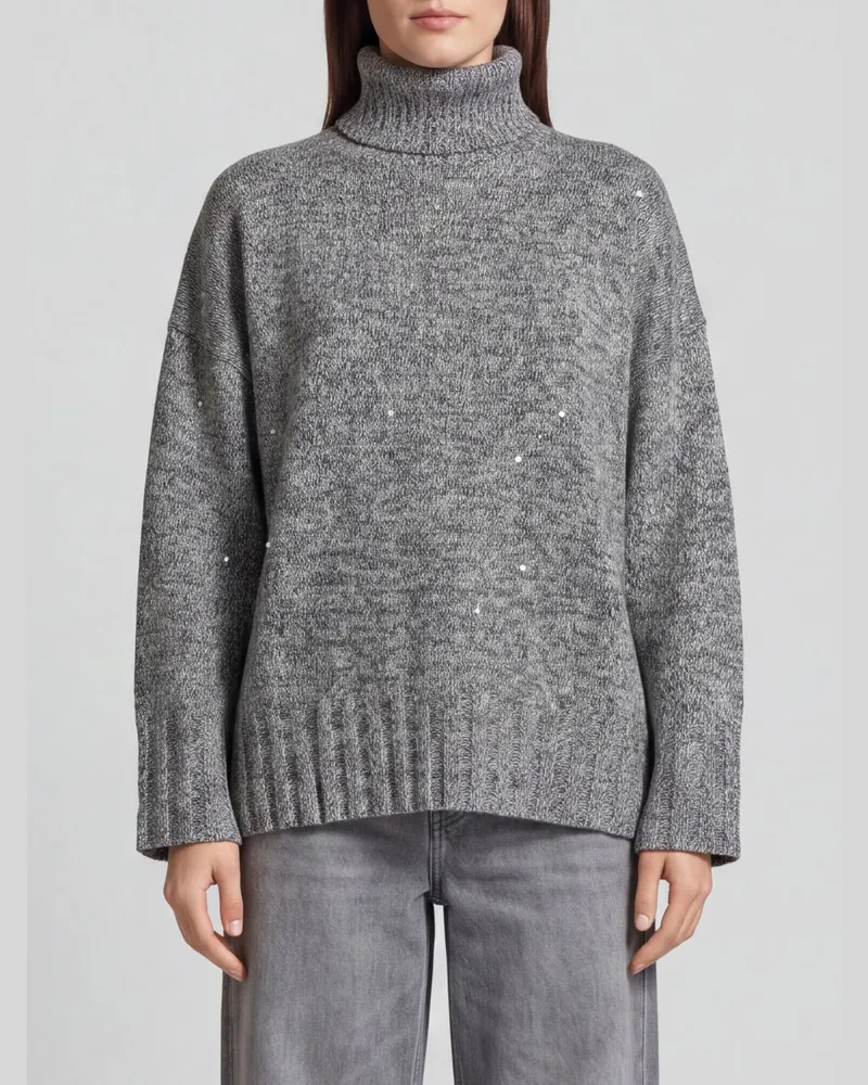Pinko Rollkragenpullover aus Wollmischung mit Pailletten und überschnittenen Schultern Weiß