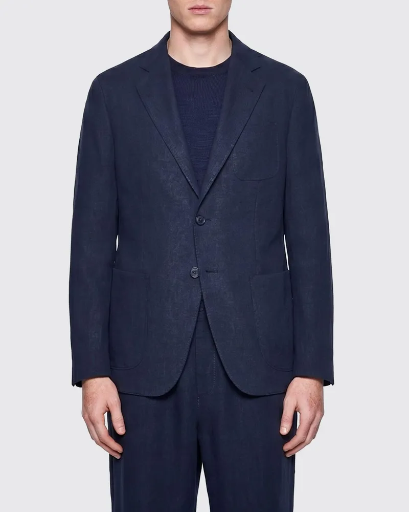 Giorgio Armani Ungefütterter Einreihiger Leinenblazer Blau