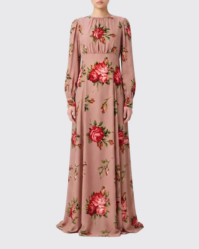 Dolce & Gabbana DOLCE  GABBANA Langes Crêpe-Kleid mit Blumenprint Dolce & Gabbana Pink