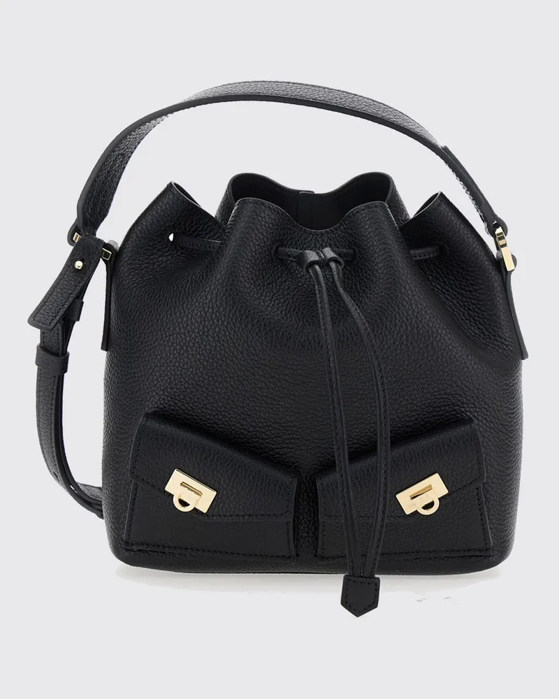 Ferragamo Multipocket Mini-Beuteltasche aus gehämmertem Kalbsleder Schwarz