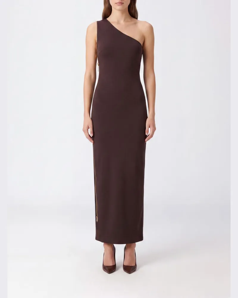Elisabetta Franchi One-Shoulder-Midikleid aus Jersey mit Schlitz Braun