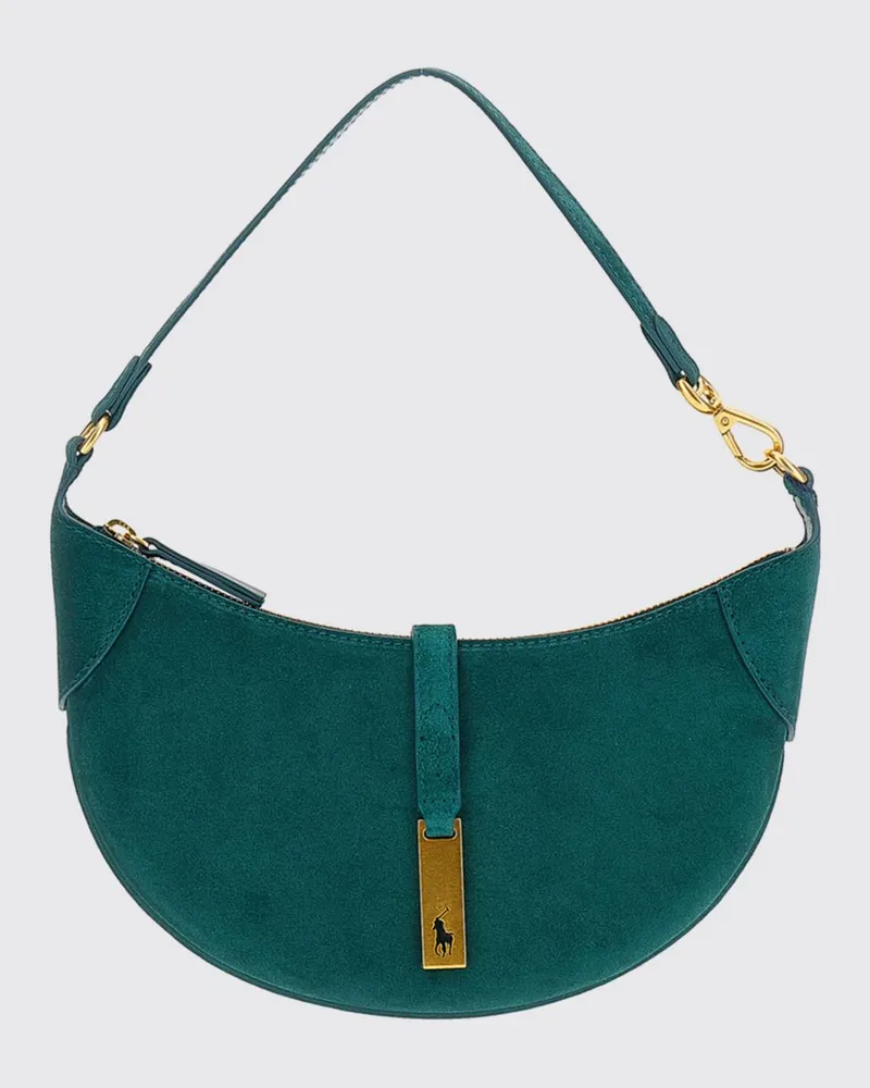 Ralph Lauren Schultertasche aus Rindsveloursleder mit Reißverschluss Olive