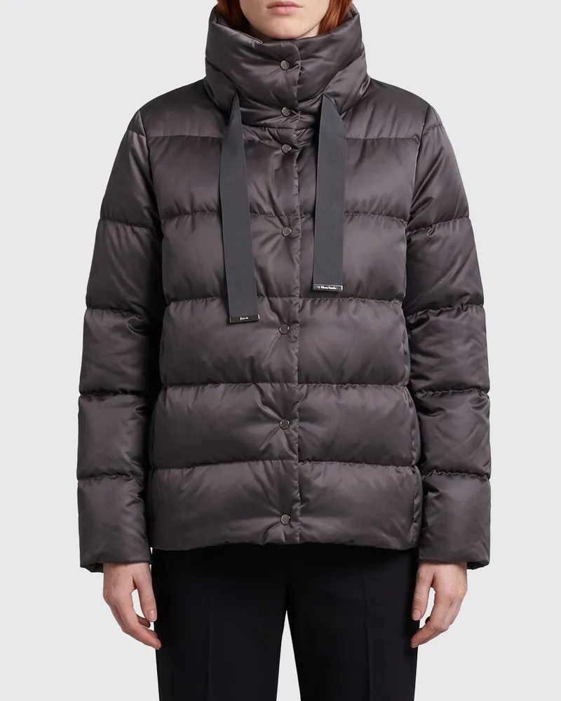 Herno Kurze Daunenjacke aus gestepptem Polyester mit hohem Kragen und Knöpfen Grau