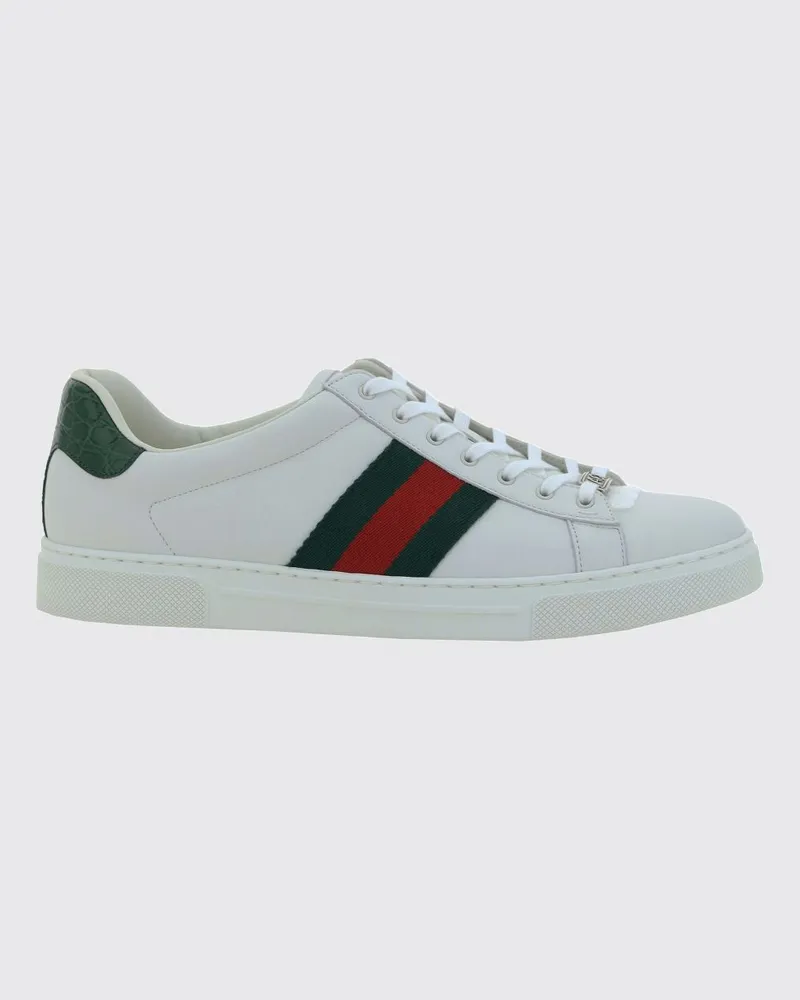 Gucci Ace Sneaker aus glattem Kalbsleder mit Web-Detail Grau