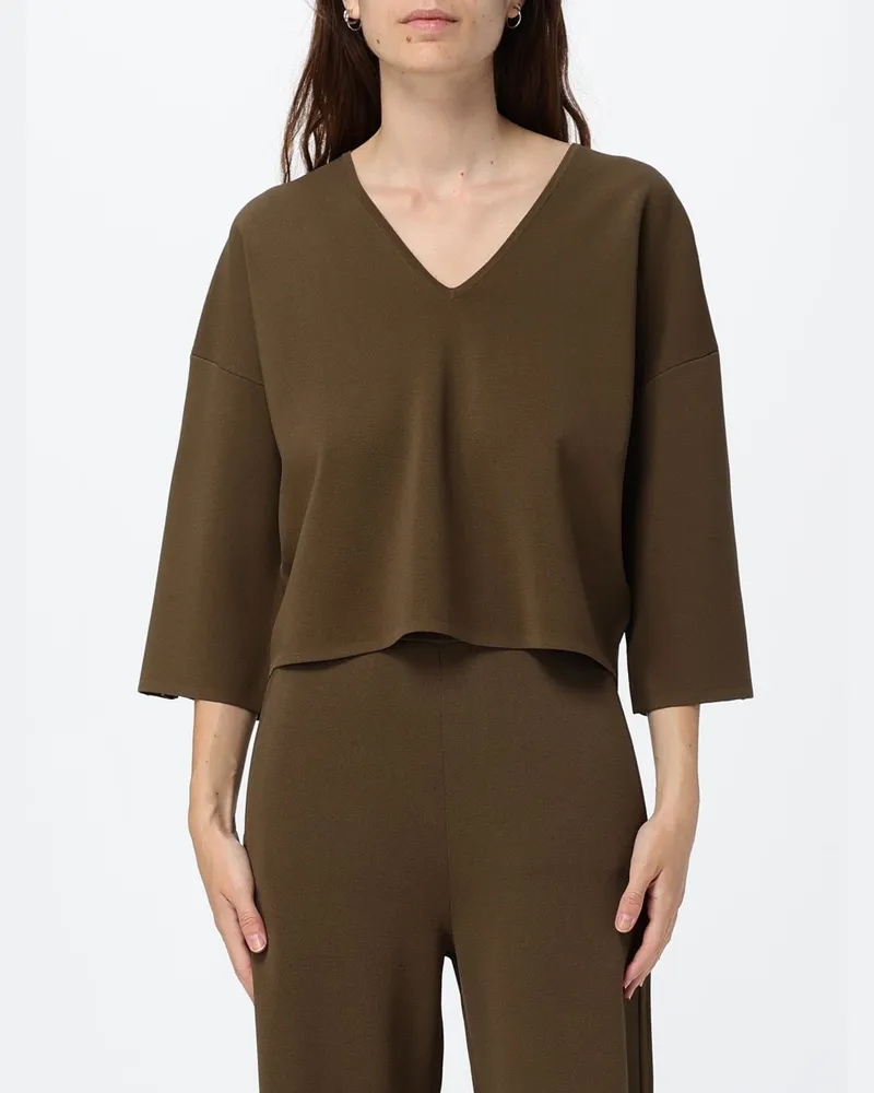 Max Mara Cropped-Bluse mit langen Ärmeln, V-Ausschnitt und überschnittenen Schultern Grün