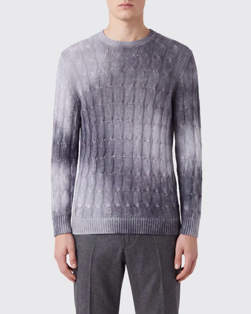 Avant Toi Zweifarbiger Pullover aus Kaschmir und Seide mit abstraktem Muster Weiß