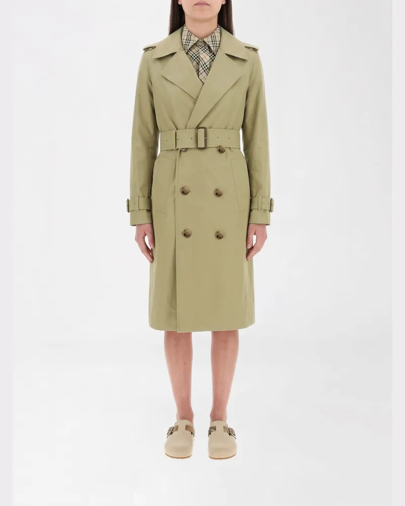 Burberry Langer Doppelreiher-Trenchcoat aus Baumwolle mit verstellbarem Gürtel Himmelblau