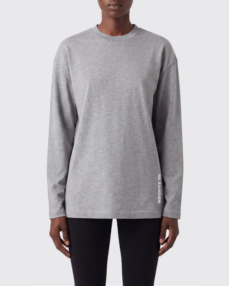 Jil Sander Langärmeliges Baumwoll-T-Shirt mit Kontrastlogo Anthrazit