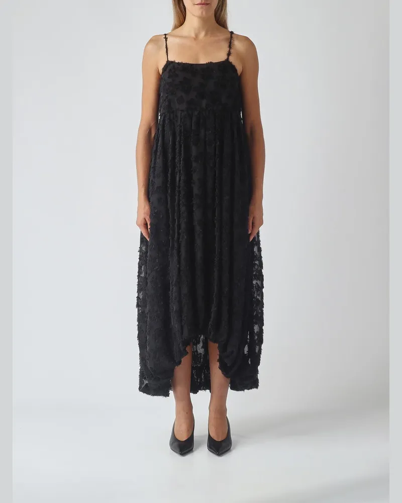 MEIMEIJ Midi-Kleid von aus Crêpe mit eckigem Ausschnitt und Ballonrock Schwarz