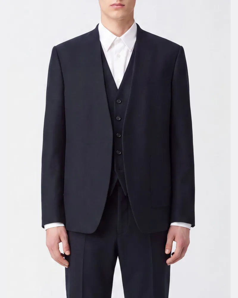 Maison Margiela Einreihiger Blazer aus reiner Schurwolle ohne Verschluss Blau