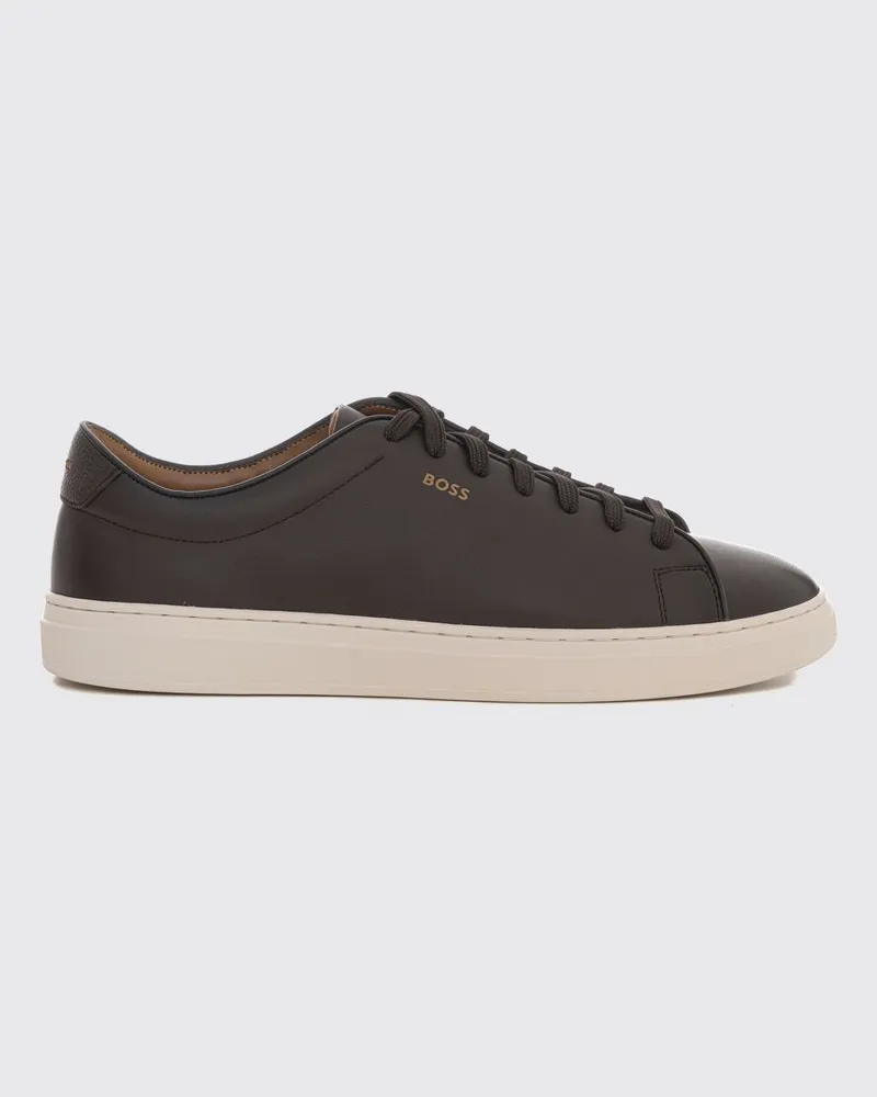 HUGO BOSS Low-Top Sneaker aus Glattleder mit aufgedrucktem Logo und Gummisohle Braun