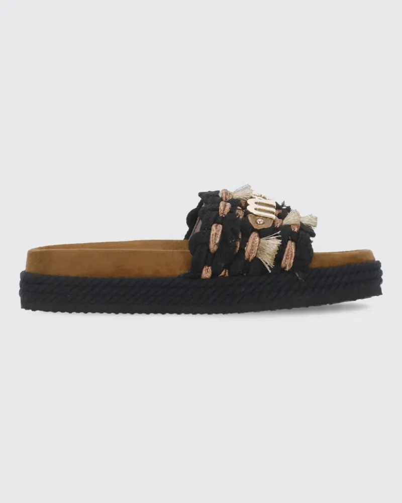 Mou Sandalen aus geflochtenem Canvas und Leder Schwarz