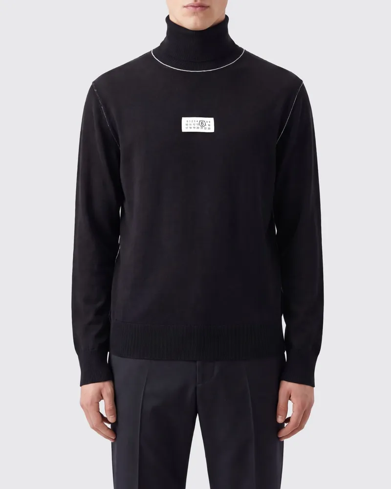 Maison Margiela Slim Fit Rollkragenpullover aus Schurwollmischung mit Logo Schwarz