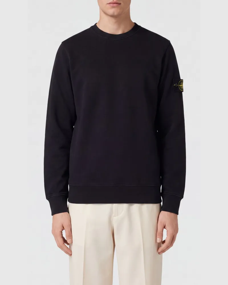 Stone Island Rundhals-Sweatshirt aus Baumwolle mit Compass-Logo-Patch Schwarz