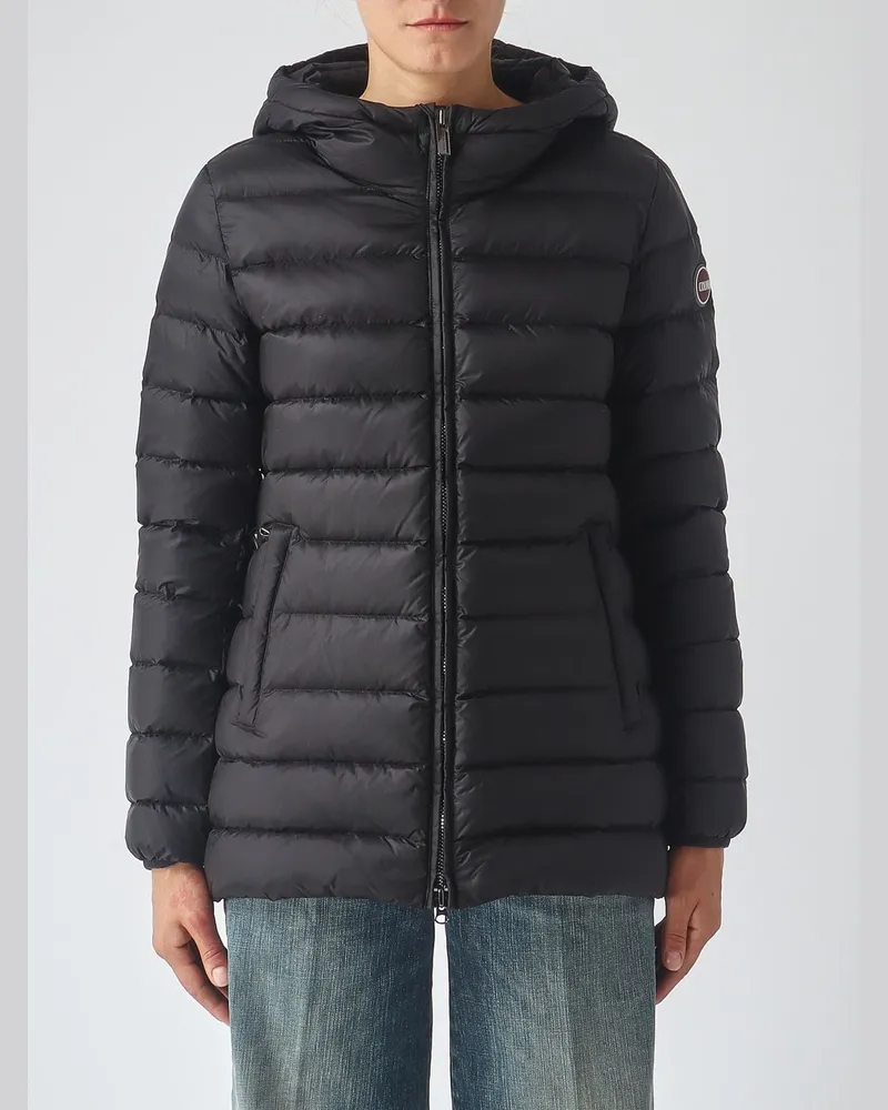 Colmar Lange Stepp-Daunenjacke aus Nylon mit Kapuze und Daunenfüllung Schwarz
