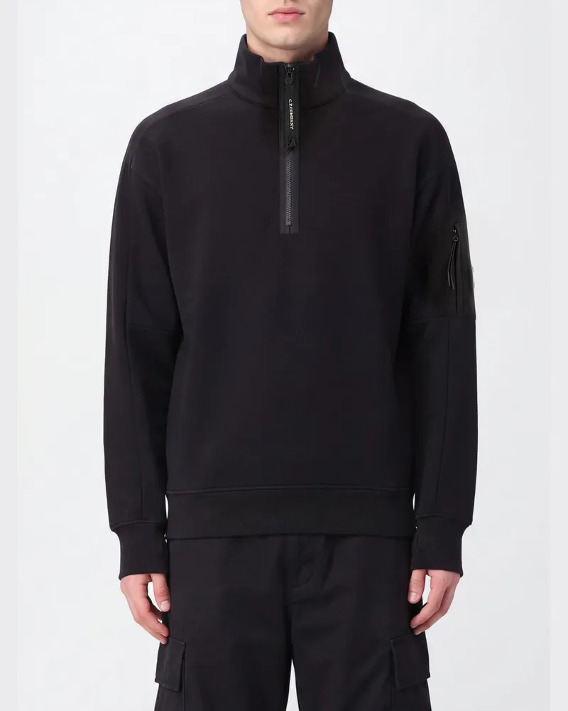 C.P. Company Baumwoll-Sweatshirt mit Stehkragen und halbem Reißverschluss Schwarz