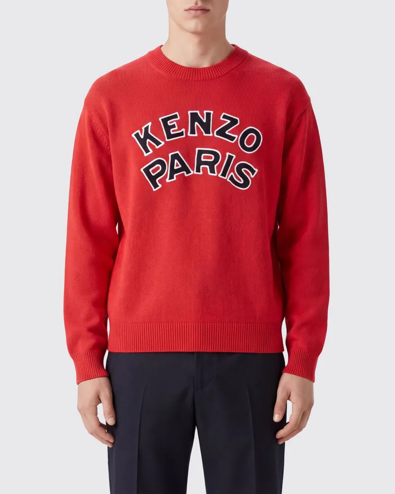 Kenzo Rundhalspullover aus Merinowolle mit Jacquard-Logo Rot