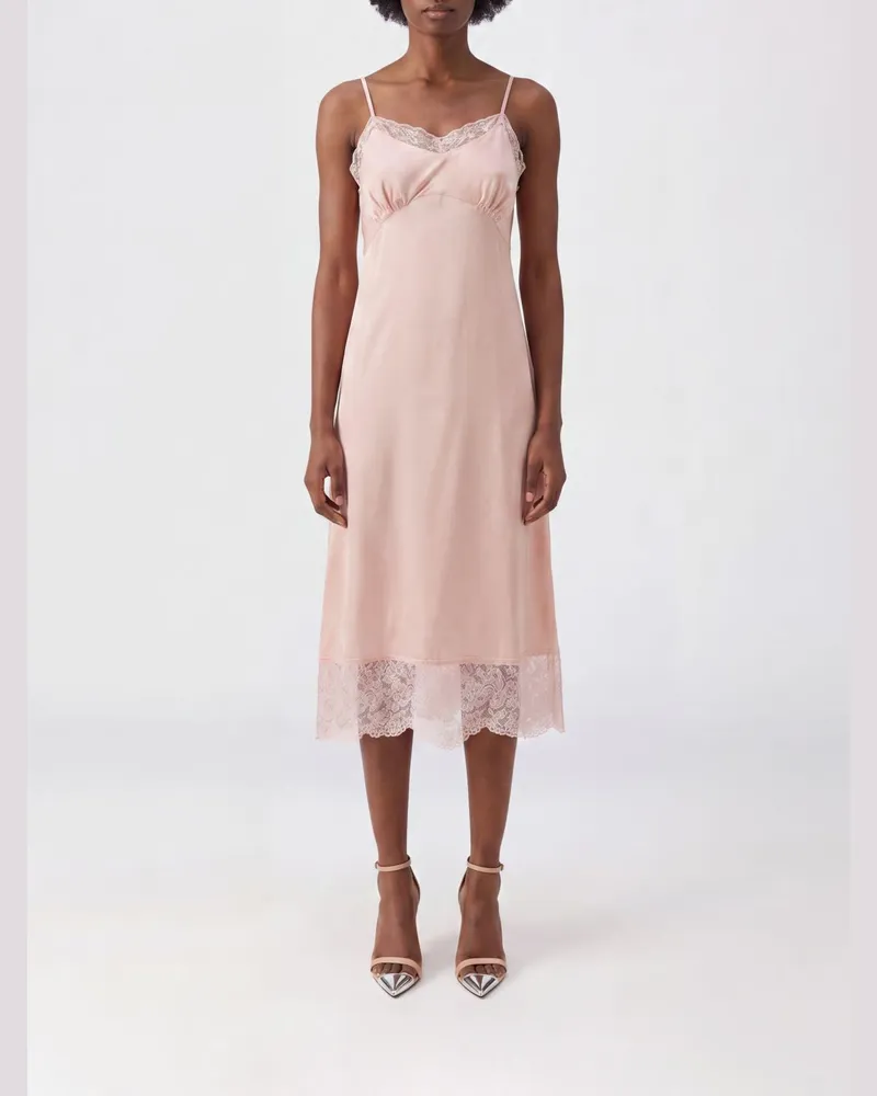 Simone Rocha Satin-Midikleid von mit bestickten Spitzendetails Pink