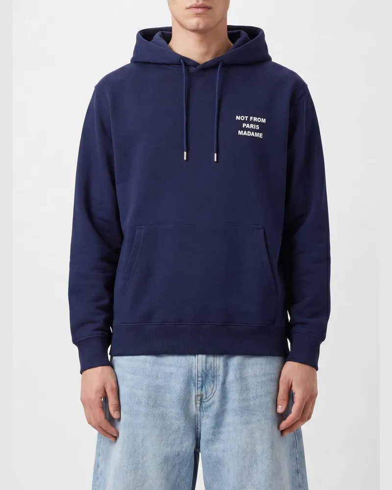Drôle de Monsieur Relaxed-Fit Baumwoll-Hoodie mit Slogan-Print Blau