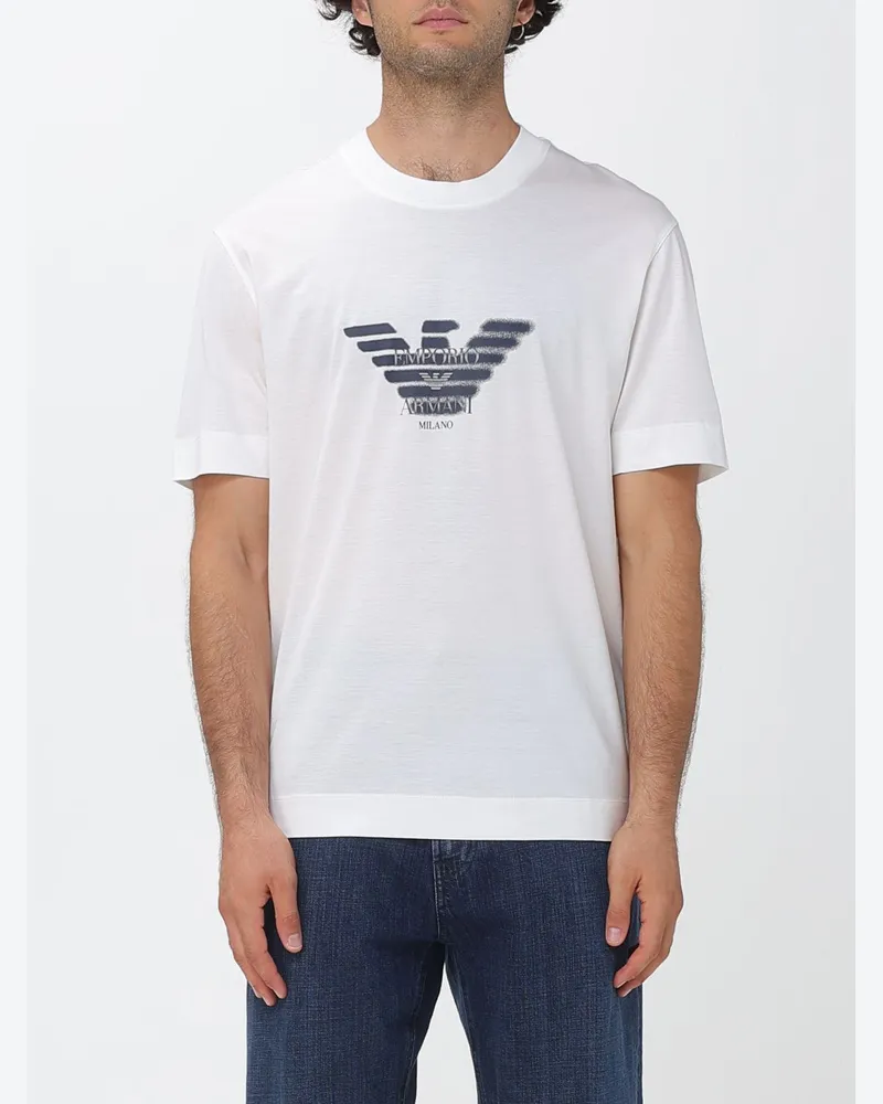 Emporio Armani T-Shirt aus Lyocell-Baumwoll-Mischung mit Adler-Logo Weiß
