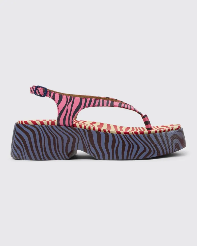 Camper Tasha Sandale aus Leder mit Zebramuster Bunt