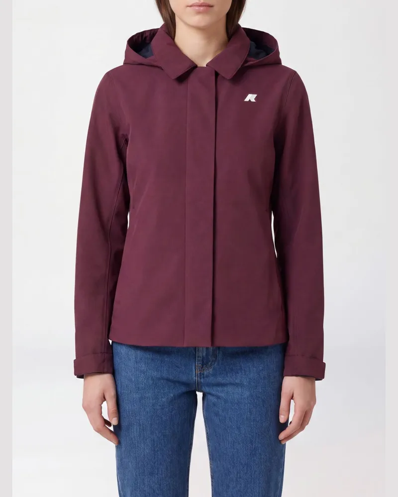 K-Way Wasserdichte Nylonjacke Bleizou mit Kapuze und Kontrastlogo Weinrot