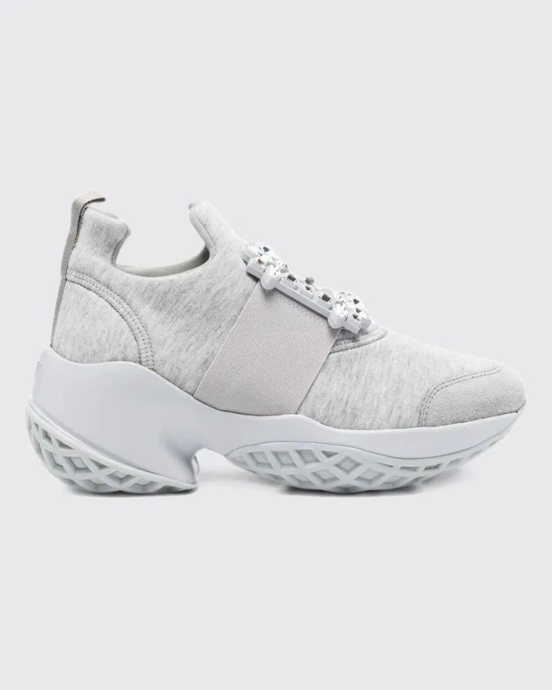 Roger Vivier Viv' Run Slip-On-Sneakers aus Baumwolle mit Kristallschnalle und Chunky-Sohle Weiß
