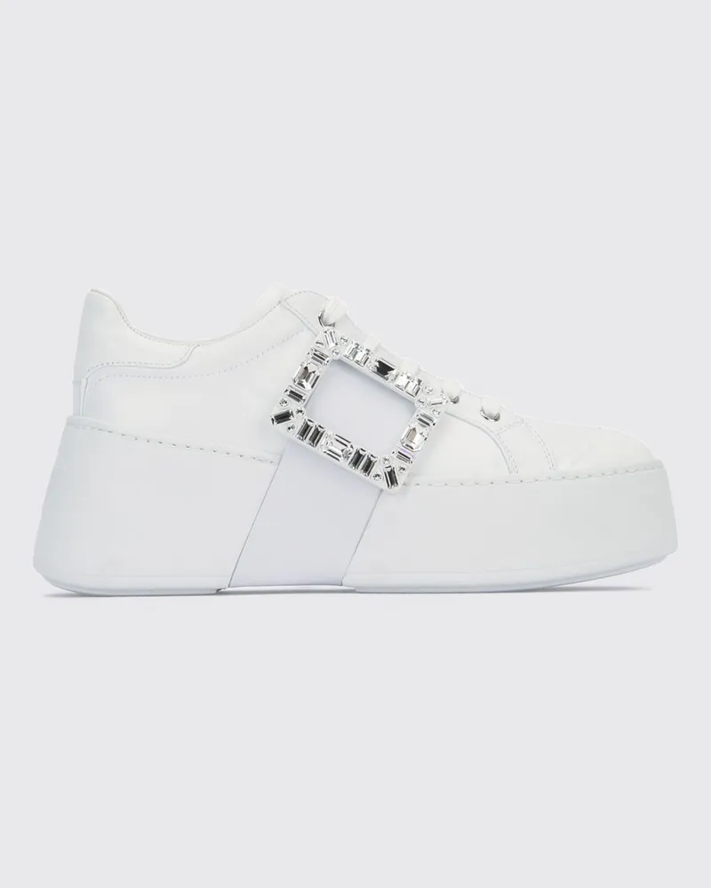 Roger Vivier Viv' Skate Kalbsleder-Sneaker mit Schmuckschnalle und Plateausohle Weiß
