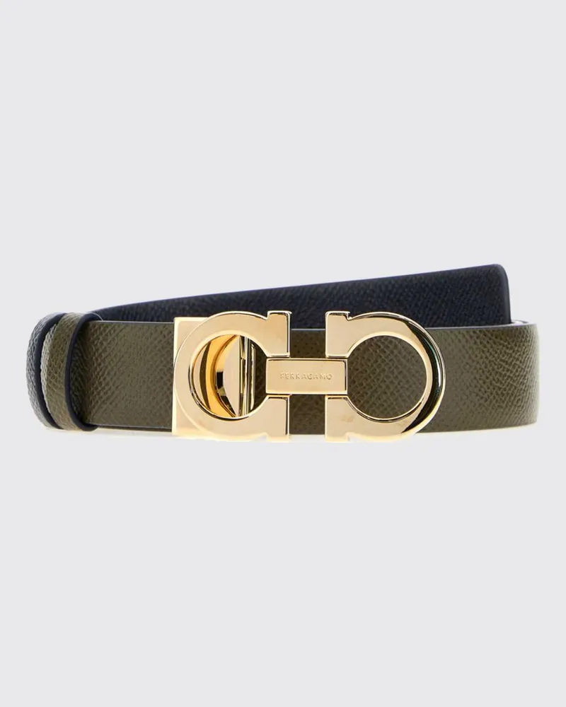 Ferragamo Gürtel aus gehämmertem Leder mit Gancini-Schnalle in Oliv Olive