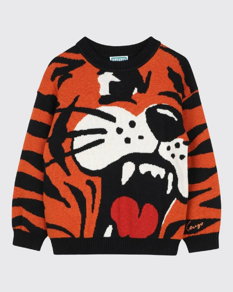 Kenzo Pullover für Jungen aus Baumwoll- und Wollmischung mit Tiger-Print Orange