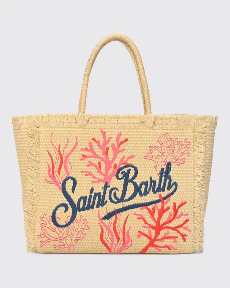 MC2 Saint Barth Liliane Handtasche aus Bast mit gesticktem Logo Beige