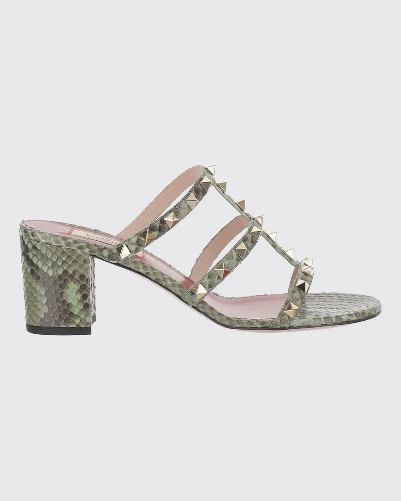 Valentino Garavani Rockstud Pantoletten aus Pythonleder mit mittelhohem Absatz Grün