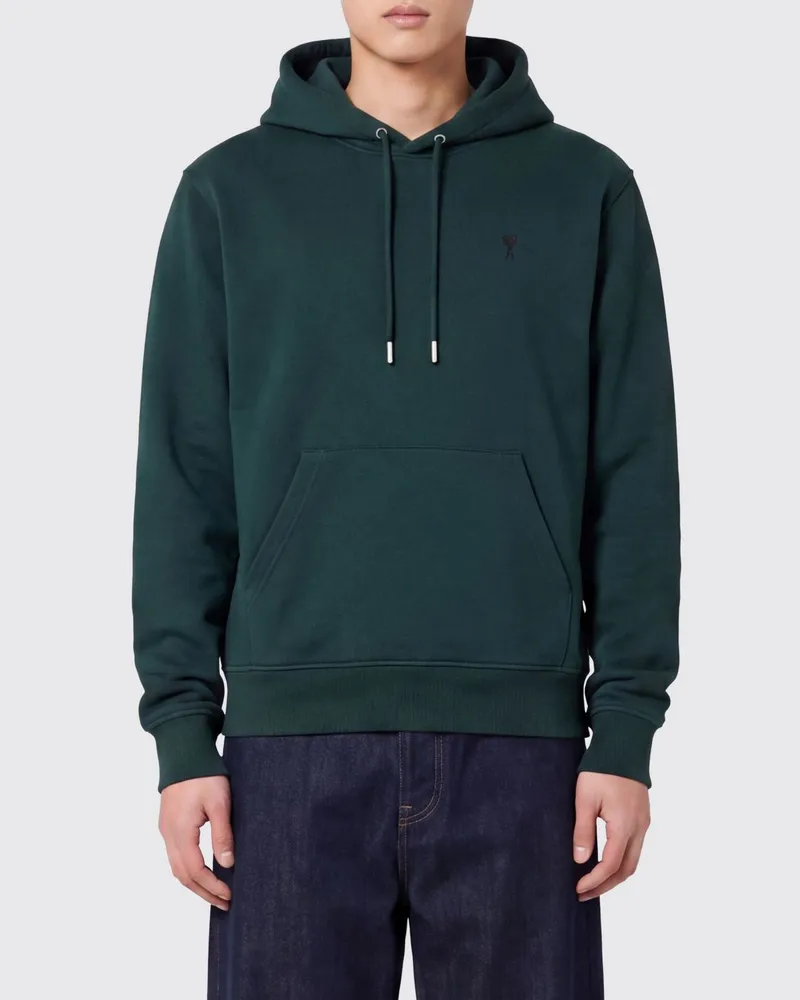 AMI Paris Baumwoll-Hoodie mit kontrastierendem gesticktem Logo Grün