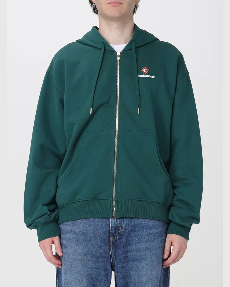 Casablanca Paris Relaxed Fit Baumwoll-Hoodie mit Reißverschluss und Kontrastlogo Grün