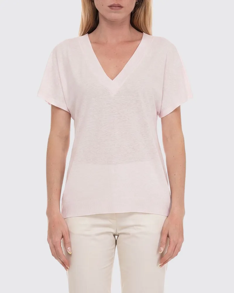 HUGO BOSS Leinen-V-Ausschnitt-T-Shirts Pink