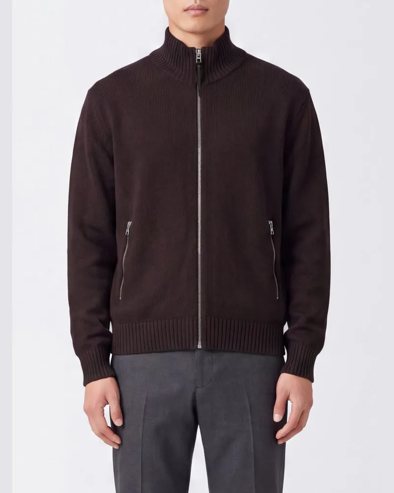 Tom Ford Full-Zip-Pullover mit Stehkragen aus 100% Schurwolle und Taschen Braun