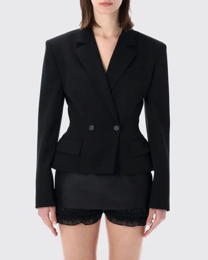 Magda Butrym Kurzer zweireihiger Wollblazer mit Seidenfutter Schwarz