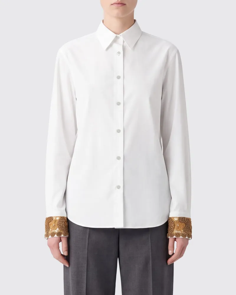 Dries van Noten Slim-Fit-Hemd aus Baumwollpopeline mit bestickten Manschetten Weiß
