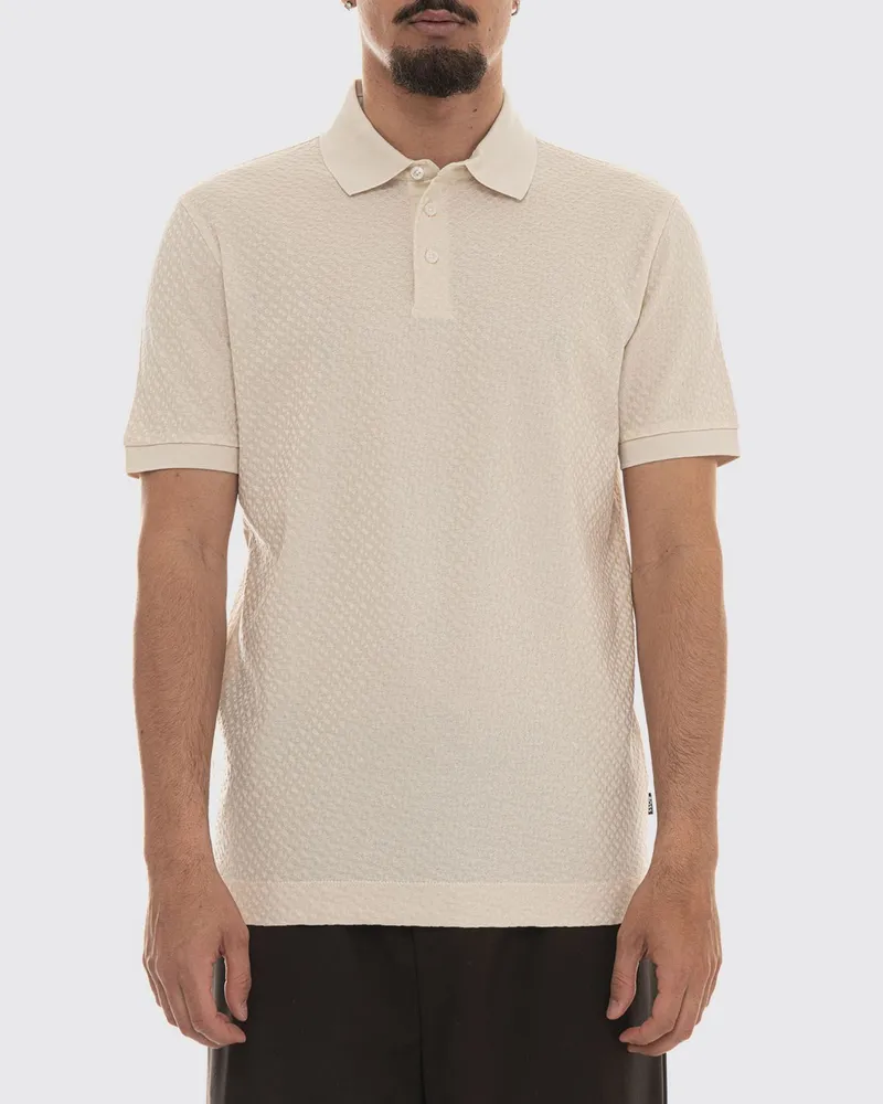 HUGO BOSS Jacquard-Poloshirt aus Baumstrick mit geripptem Kragen Weiß